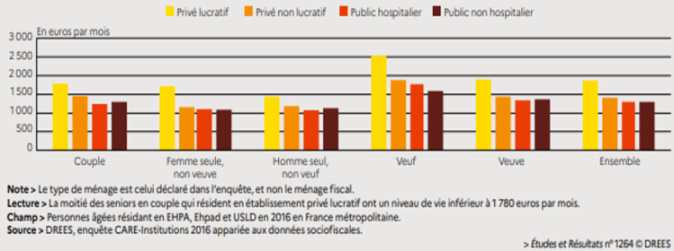 Niveau de vie médian du sénior par type de ménage et d’établissement ©DR