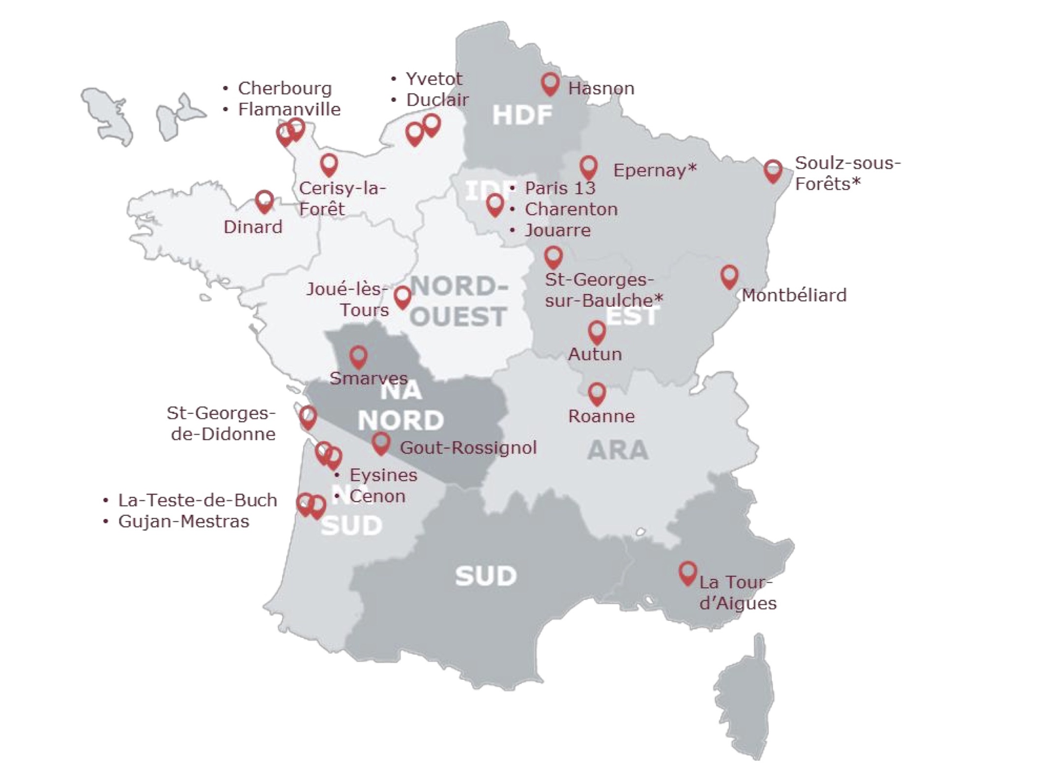 Carte des 25 établissements Partage et Vie engagés dans la démarche. © Partage et Vie
